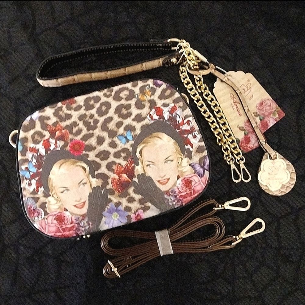 Brangio Italy Co Arosa Leopard Vtg Retro Hollywood‎ Graphic Crossbody Bag NWT
